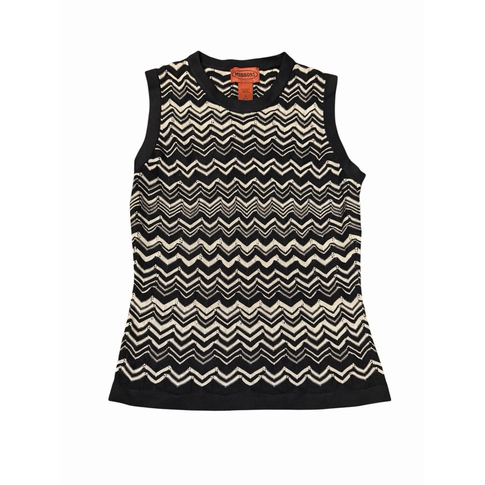 Missoni Target Zig Zag Pattern Pointelle Knit Black White Sleeveless Top Small